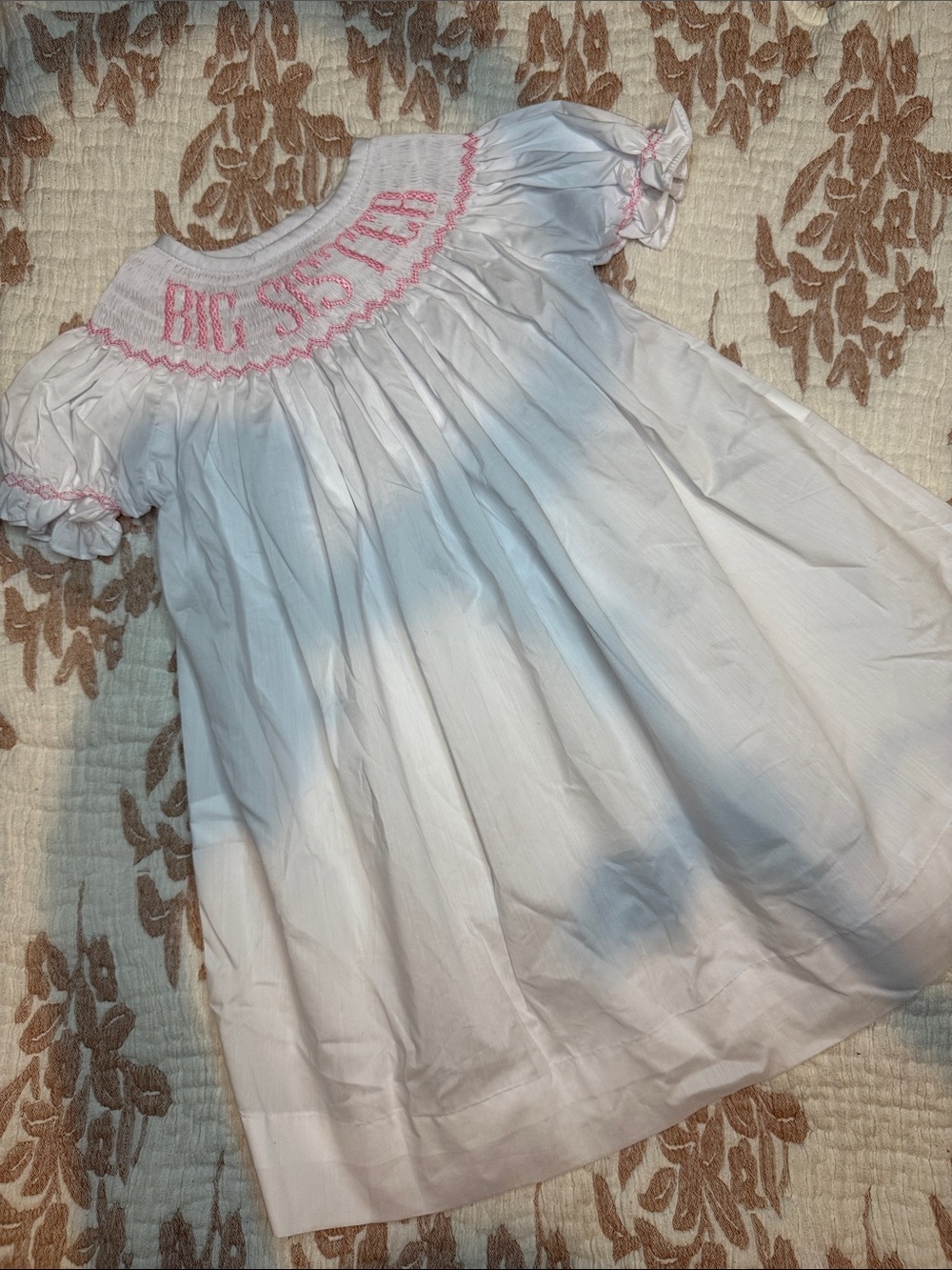 White Smocked 'Big Sister' Short-Sleeve Girls' Dress